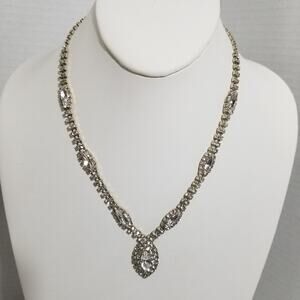 Clear rhinestone necklace oval 16" /3"ext.silver tone 1.1637